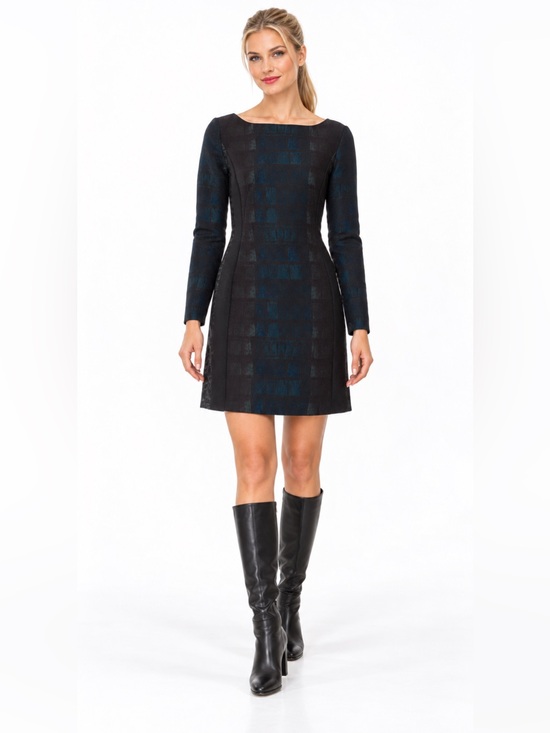 Cedric Charlier Dresses & Skirts - Cédric Charlier Navy Black Plaid Wool Long Sleeve Mini Dress NWOT Size M